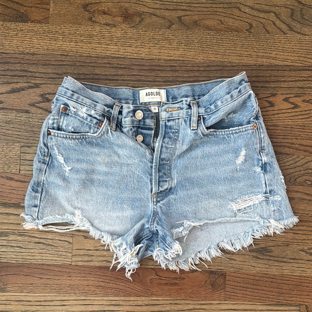 Agolde Parker Blue Jean Shorts Distressed Cut-Off Hem